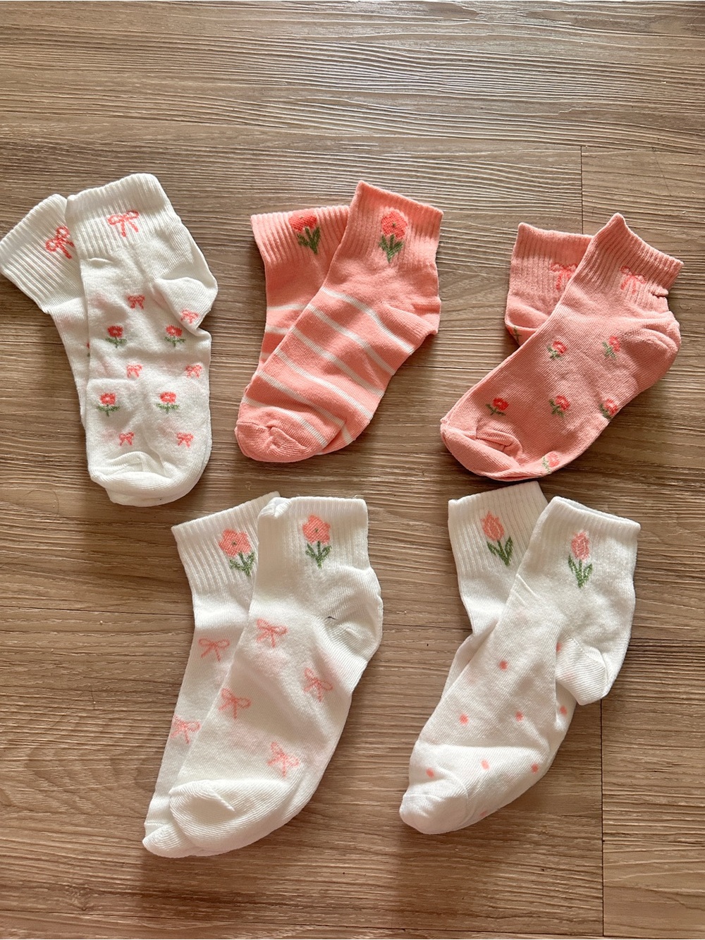 Women Floral Crew Socks Pack - Pink & White(New)